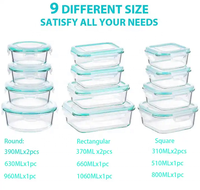 Contenants de préparation de repas en verre sans BPA, hermétiques, adaptés au congélateur et au four, ensemble de boîtes à lunch bento avec couvercles verrouillables