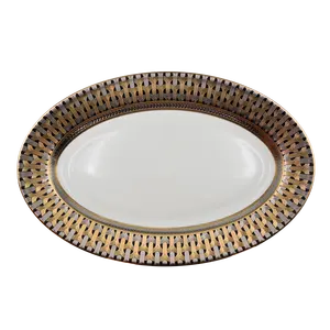 German 24K embossed gold oval plate gift set customized shape bone china fish dish set classic ceramic plates