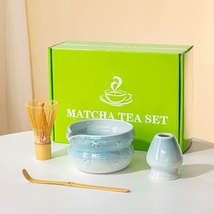 Ensemble de thé matcha en céramique avec fouet en bambou et filtre en acier inoxydable, design oriental pour la cérémonie du thé - Product Image 3