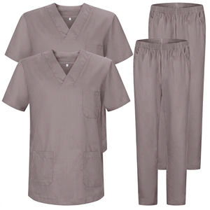 Ensemble de blouses médicales unisexes bleu marine, haut à col en V avec poches et pantalon à taille élastique pour usage hospitalier, en coton et polyester tissé - Product Image 4