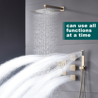 Ensemble de douche d'appoint en cuivre double thermostatique encastré Corps en laiton poli Douche de pluie carrée Pomme de douche latérale