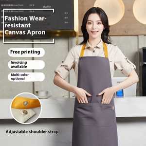 Delantal de lona impermeable a prueba de aceite con logotipo personalizado para mujer, ropa de trabajo de camarero de catering para panaderos de tienda de té de <span class=keywords><strong>la</strong></span> leche - Product Image 5