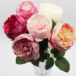 Venta al por mayor de seda artificial de alta calidad David Austin Rose Cabbage Rose Flower Real Touch Faux Wedding Decoration Nueva llegada