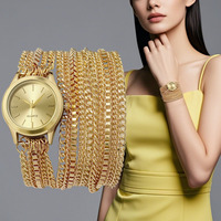 Bracelet de montre élégant en métal enveloppé, montre dorée pour femme, montres à quartz tendance et populaires pour femmes, vente en gros