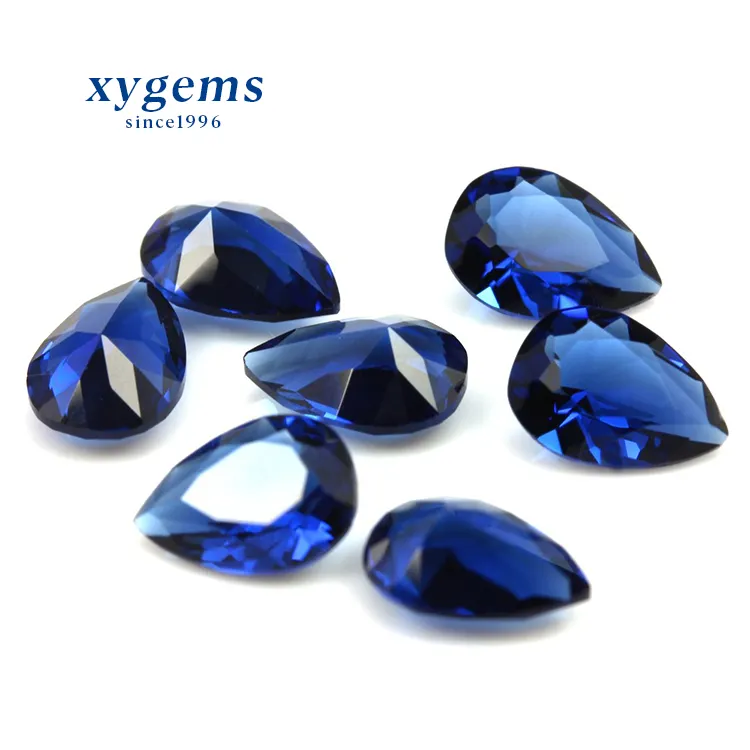 Wholesale Gemstone Teardrop Shape Sapphire Blue Artificial Glass