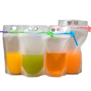 custom color printed eco friendly stand up ziplock beverage packaging pouches plastic drink bags with straw