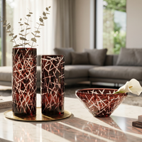 Lot de 3 Vases Cylindriques de Luxe en Verre Rouge, Noir et Blanc Dégradé avec Lignes Épineuses – Centre de Table Décoratif pour Mariages et Fêtes