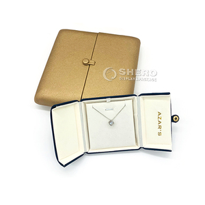 Caja de Cuero PU Personalizada con Logotipo en Azul y Dorado para Anillos, Colgantes, Pulseras, Brazaletes y Collares, Venta al Por Mayor - Product Image 1