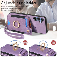 Pour Galaxy A15 5G étui A15 portefeuille en cuir porte-carte bloquant la RFID couvercle à rabat magnétique anneau support dragonne coque de téléphone