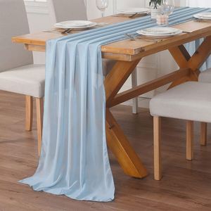 Chemin de table semi-transparent en mousseline bleu clair pour mariage, fête, banquet, décoration de la maison, nappe en gaze - Product Image 2