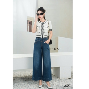 Jeans pour femmes à jambes larges Jeans pour femmes droits classiques taille haute Denim respirant pour vêtements décontractés - Product Image 1