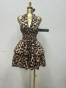 Abito <span class=keywords><strong>Corto</strong></span> Estivo da Donna Stile Europeo-Americano, Nuovo Modello Dolce con Stampa Leopardata, Senza Maniche, Collo Impero, Plissettato e Voluminoso - Product Image 5
