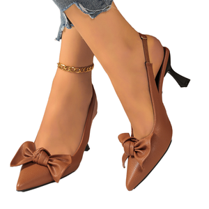 Escarpins blancs en PU à nœud pour femme - Bout pointu, talon chaton épais de 3 cm - Élégants pour l'été, les soirées et le bureau - Product Image 1