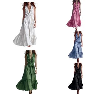 <span class=keywords><strong>Vestido</strong></span> Elegante de Verano 2026 para Mujer, Estilo Europeo Americano, Color Sólido, Sin Mangas, Cuello en V, <span class=keywords><strong>con</strong></span> <span class=keywords><strong>Encaje</strong></span> - Product Image 1