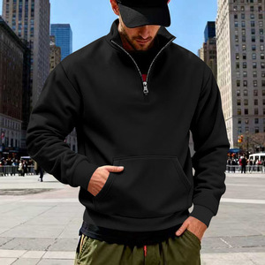 Sweat-shirt à capuche noir pour homme, col montant, fermeture éclair quart de tour, poche avant, en maille, pour l'automne - Product Image 3