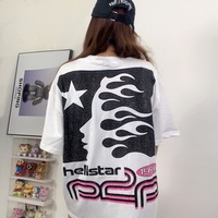 Unisex oversized graphic T-shirt met korte mouwen, O-hals, bedrukt, gebreid, 100% katoen, zacht, streetwear, casual, dagelijks draagbaar