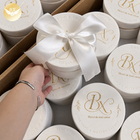 Boîte en papier haut de gamme vide, ronde, rigide, en velours laminé, pour mariage, personnalisée avec gaufrage à chaud doré et ruban champagne, idéale pour offrir en cadeau