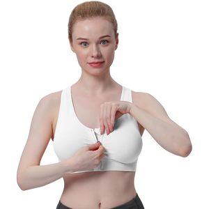 Soutien-gorge de sport pour femme à fermeture éclair sur le devant, dos nageur, col rond, sans armatures, pour yoga et fitness, taille moyenne, blanc et noir - Product Image 4