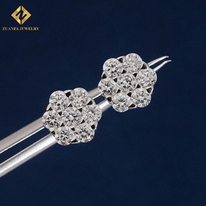 Classic Luxury Style Iced Out Lab Grown Diamond Earring <b>Honey</b> Comb Round Brilliant Cut 925 Silver Round Stud Earrings Screw Back - Product Image 3
