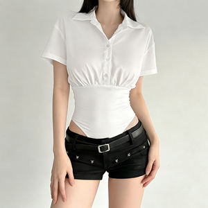 Mono de Mujer con Cuello Polo, Color Sólido, Cintura Ajustada, Estilo Casual y Elegante para Oficina, con Cinturón - Product Image 4