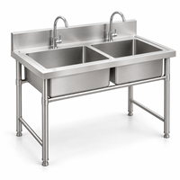 Évier en acier inoxydable brossé à double bac, taille personnalisable, 201, facile à nettoyer, style industriel moderne, pour cuisine de restaurant