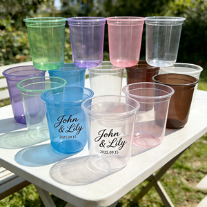 Gobelets en plastique rigide PP jetables roses personnalisables avec logo pour mariage, 12 et 24 oz, givrés/transparents pour smoothies et bubble tea, avec couvercle transparent - Product Image 1