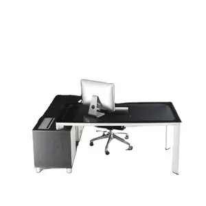 Modern Type Glass Manager Desk On Metal Frame