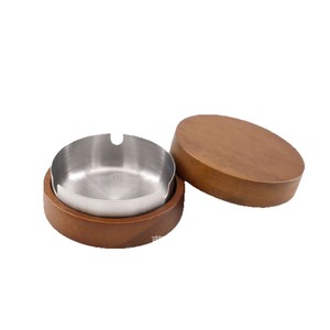 Wooden Ashtray Round Solid Wood With Lid <b>Nordic</b> Style Desktop Ashtray For Home Office Use - Product Image 5