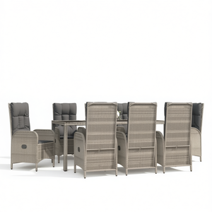 Conjunto de Comedor de Jardín de Ratán Gris para 6 Personas, Muebles de Exterior Resistentes a la Intemperie, Diseño Contemporáneo - Product Image 1