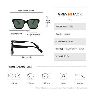 Gafas de Sol Cuadradas Extra Grandes Unisex, Montura Negra de PC, Lentes TAC con Protección UV400 Tipo 3, Estilo Urbano - Product Image 5