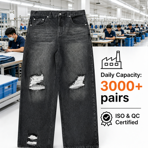 Custom High Quality Private Label Vintage <b>Mens</b> <b>Ripped</b> <b>Jeans</b> Breathable Rivet Heavyweight Acid Wash Distressed Denim Manufacturer - Product Image 5