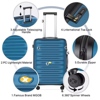 Valise de voyage MGB 20'' 24'' 28'' avec serrure TSA, roues pivotantes, légère, coque rigide en PC, bagage à main extensible