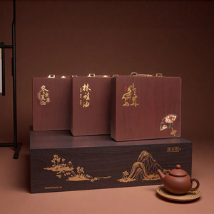 Wooden <b>Gift</b> <b>Box</b> Cordyceps Sinensis Guilin Oil Tea <b>Cake</b> Customizable Handmade Gold Stamp Rectangle Wenzhou Origin - Product Image 1
