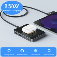 Hub USB C 8 en 1 5 Gbps 15 W Charge rapide sans fil QC/PD Entrée d'alimentation 3.0 Station d'accueil USB pour téléphone ordinateur 15 W USB 3.0 Stock