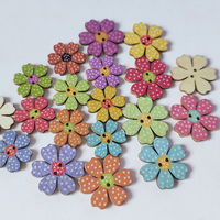 Kancing Kayu Poplar Motif Bunga 6 Kelopak Polkadot Vintage 2 Lubang 20mm 25mm, Bebas Nikel, Berwarna-warni, untuk Pakaian, Tas, DIY