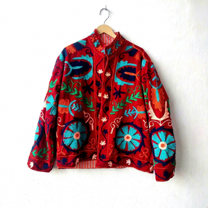 Blouson Bomber Bohème en Coton Indien pour Femme, Broderie Suzani Kantha, Matelassé, Réversible, Écologique, Tissé, Respirant, Motif Floral Automnal - Product Image 1