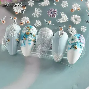 Adesivi per unghie 5D di vendita caldi adesivi per unghie con decalcomanie autoadesive con fiori in rilievo