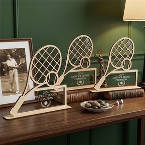 Trofi Juara Tenis Kayu dengan Potongan Raket, Kerajinan Dekoratif Buatan Tangan untuk Penghargaan Turnamen Olahraga dan Kenang-kenangan - Product Image 4