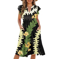 Approvisionnement d'usine de haute qualité dames robes impression personnalisée sur demande Puakenikeni femmes col en V poche taille Patchwork robe
