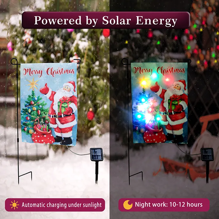 Lighted LED Holiday Garden Flags for Outside Christmas Garden Flag 12x18 Double Sided