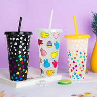 Gobelets en plastique PP de qualité alimentaire de 24 oz, durables, changeant de couleur, avec couvercles et pailles, pour fêtes et festivals, vente en gros