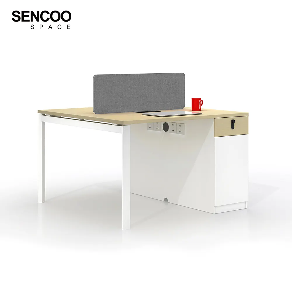 Sencoo ไม้เฟอร์นิเจอร์พนักงานสํานักงานเวิร์กสเตชันแบบแยกส่วนพร้อมลิ้นชักโต๊ะทํางาน 2 คนโต๊ะ