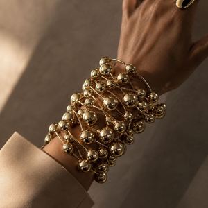 Nouvelle Arrivée Mode Vente en Gros à Prix Abordable Nouveaux Bracelets Chunky Unisexe Élastiques Géométriques Vintage en Alliage d'Or 18 carats et Argent, Style Punk avec Boules - Product Image 4