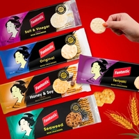Fantásticas Galletas de Arroz con Crema Agria y Chile Dulce, Bocadillo Asiático Horneado, Ligero, Semiblando, Saboroso, Sin Gluten, Apto para Veganos, en Caja