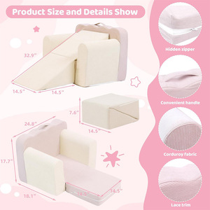 Children's <b>Sofa</b> Bed Folding With Handrails High Elasticity Foam Fabric Unisex Nap Chair For <b>Kids</b> - Product Image 4