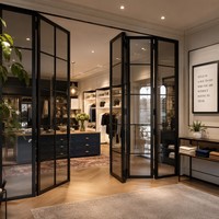 Porte pliante en aluminium à rupture de pont thermique, grille noire moderne, sur mesure, pour cloisonnement intérieur de bureaux commerciaux