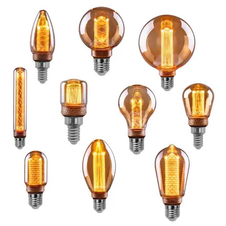 New Design E12 E14 E26 E27 2W 4W 2200K Warm Light Antique Decorate Edison Type Lamp Vintage LED Light Decoration Bulb