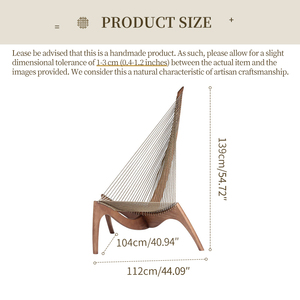 Fauteuil Harpe Moderne du Milieu du Siècle en Bois Massif, Fauteuil d'Appoint Sculptural de Designer avec Corde pour Salon et Hall d'Hôtel - Product Image 6