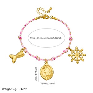 Fashion <b>Pink</b> <b>Braided</b> Rope Gold Plated Mermaid Ship Wheel Pendant Bracelet Women's Jewelry Gift - Product Image 4