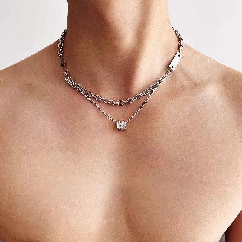 Heart Zircon Double Chain Tassel Design
